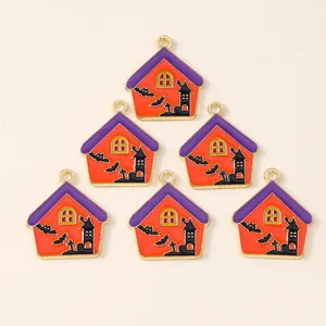 Pendentifs Maison en Émail Halloween Château et Chauve-souris en Alliage de Zinc pour la Fabrication de Bijoux DIY Collier Bracelet Porte-clés