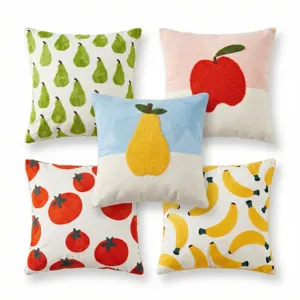 Nordic Minimalist Fruit Embroidered Throw Pillowcase Canvas Sofa Cushion Cover Cute Pear Apple Decorative Pillow Home Decor