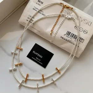 Collar de Cobre con Perla Artificial Minimalista para Mujer Chapado en Oro Real Cadena de Cuentas Geométrica Joyería