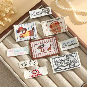 Cartoon Woven Labels Washable High Density Polyester Cloth Patches Dog Bear Cat Apple Pattern Sewing Accessories For Clothing Bags