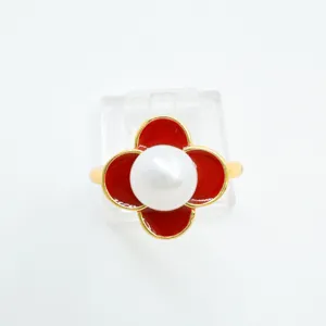 Vintage Vergoldete Kupfer Blume Ringe Für Damen Mit Emaille Schmetterling Herz Muster Süßwasserperle Strass Verstellbarer Offener Ring Schmuck Geschenk