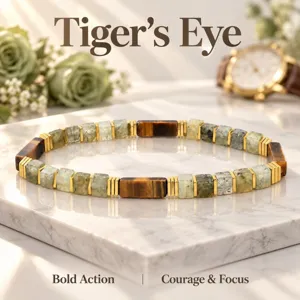 Natural Stone Beaded Tiger's Eye Bracelet For Men Women Minimalist Fashion Geometric Green Brown Beaded Elastic Hand Chain Jewelry Gift