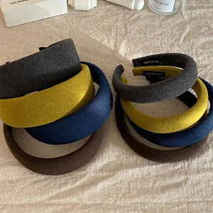 Serre-tête Rembourré en Velours Large pour Femme Automne Hiver Couleur Unie Épais Style Coréen Fait à la Main Éponge Douce