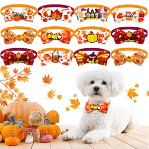 Thanksgiving Autumn Pet Bow Tie Adjustable Pumpkin Maple Leaf Pattern For Small Dogs And Cats Grooming Accessories Holiday Party Neckwear
