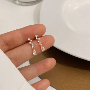 French Style Water Drop Zirconia Stud Earrings For Women 925 Sterling Silver Earring Post Gold Copper Jewelry