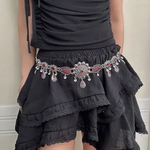 Chaîne de Taille Bohème en Alliage Strass Fleur Style Ethnique Ceinture de Corps Ajourée Rétro pour Femmes Accessoire de Danse du Ventre