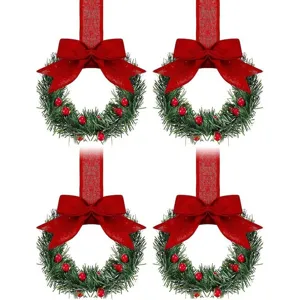 Kerst Keukenkast Kransen Met Rode Strik Rode Bes Dennenappel Kleine Vensterkrans Kerstmis Feest Hangende Decoratie Boerderij Stijl