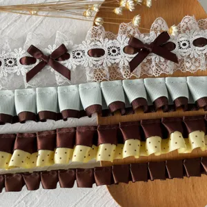 Polyester Satin Ruffled Ribbon Lace Trim Coffee Brown Pleated Fabric For DIY Handicraft Clothing Decoration Accessories Long Trim