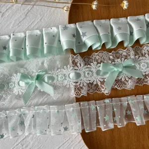 Mint Green Pleated Lace Trim Ruffled Organza Satin Ribbon For DIY Sewing Clothing Skirt Hem Wedding Decor Garment Accessory