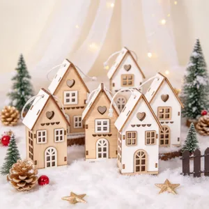 Christmas Wooden House Hanging Ornaments Nordic Style Hollow Out Miniature Cabins For Festive Tree Decoration Winter Home Decor Ornaments