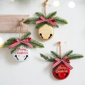 Vintage Eisen Weihnachtsglocke Hängedekoration Mit Kiefernadeln Roten Beeren Schleife Metallglocke Für Weihnachtsbaum Haustür