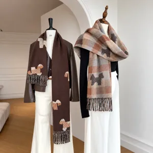 Damen Doppelseitig Tragbarer Pferde Punktmuster Schal Dick Warm Winter Polyester Viskose Schal Mit Quasten Weiches Tuch