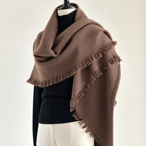 Damen Warmer Minimalistischer Gestrickter Dreiecksschal Quaste Einfarbig Dicker Outdoor Schal Für Herbst Winter Alltag Büro Casual Wear
