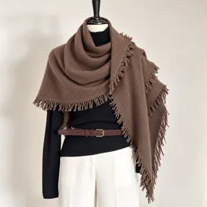 Koreaanse Stijl Konijnenhaar Wolmix Gebreide Driehoekige Sjaal Met Kwastjes Dikke Warme Winter Sjaal Omslagdoek Voor Dames