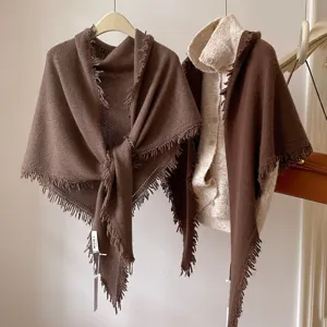 Dames Wol Konijnenhaar Mix Gebreide Driehoekige Sjaal Met Kwastjes Warme Zachte Sjaal Voor Winter Herfst Mode Accessoires