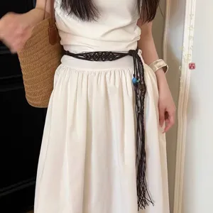 Chaîne de Taille Tressée Style Ethnique pour Femme Ceinture Bohème Vintage avec Glands et Perles Corde Ajustable