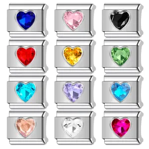 Italienisches Charm Link Edelstahl Herz Strass Gestempelt DIY Armband Zubehör Personalisiert Mode Schmuckherstellung Teile