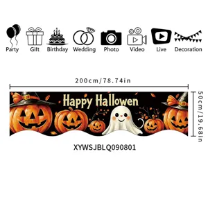 Écharpe de Cheminée d'Halloween Décor Polyester Dentelle Imprimé Citrouille Fantôme Chauve-souris Motif Couverture de Manteau pour Fête Maison