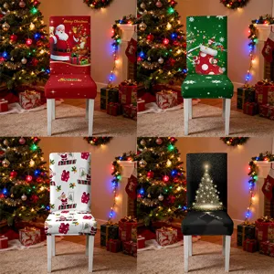 Elastic Christmas Chair Covers Stretch Printed Dining Seat Slipcover Universal Removable Washable Chair Protector For Xmas Home Decor