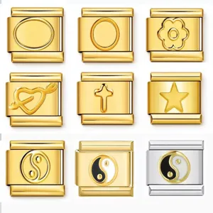 DIY Stainless Steel Italian Charm Links For Bracelet Jewelry Making Yin Yang Star Heart Pattern Gold Silver Plated Jewelry Components