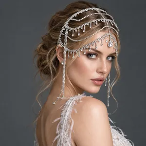 Serre-Tête de Luxe à Franges en Strass Multicouches Chaîne de Tête Exotique pour Femme Mariage Banquet Bijoux de Cheveux