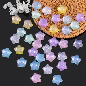 Glitter Transparent Resin Star Charms For DIY Jewelry Making Pentagram Patch For Hair Accessories Hairpins Craft Supplies