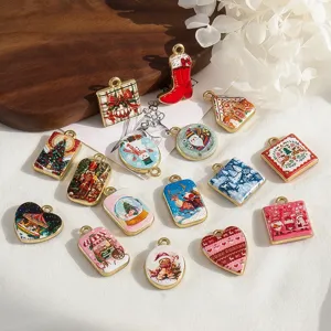 Colorful Christmas Series Alloy Pendants Xmas Tree Snowman Gingerbread Man Charms For DIY Retro Jewelry Making Accessories Gift