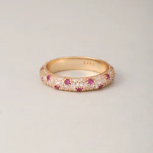 Bague en Argent Sterling S925 Zirconia Rose Dégradé Pavé pour Femme Plaquée Or Rose Bijou de Doigt Minimaliste Mode