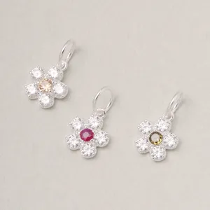 925 Sterling Zilveren Bloemen Hanger Met Zirconia Strass Ingelegd Elegante Minimalistische DIY Sieraden Hanger Dames