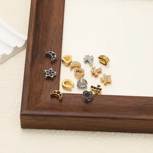 Dijes de Acero Inoxidable con Strass Incrustado para Hacer Joyas DIY Colgantes con Forma de Cruz Estrella Luna Corazón Accesorios Chapados en Oro Plata