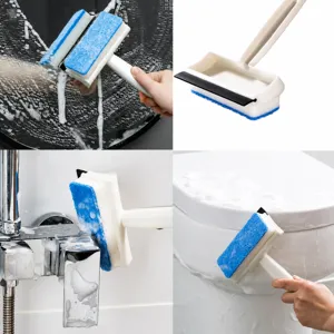 2-In-1 Double Sided Window Cleaning Brush With Squeegee Sponge Scrubber For Bathroom Mirror Tile PP Rubber Scraper