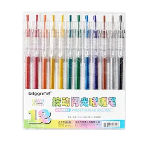 Lot de 12 Stylos Gel Rétractables à Paillettes Mouvantes Pointe 1.0mm pour Scrapbooking DIY Dessin École Fournitures Papeterie