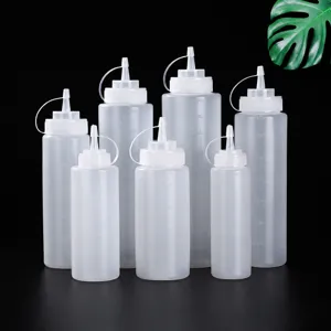 Translucent Plastic Squeeze Bottle With Graduated Scale And Dust Cap For Kitchen Salad Sauce Ketchup Dispensing Bottle Dispenser