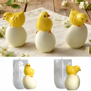 Moule en Silicone DIY Poussin de Pâques Sur Oeuf Pour Plâtre Aromatique Moulage de Résine Bougie Artisanale Décoration
