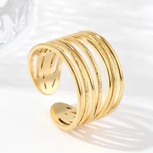 Fashion Minimalist Stainless Steel Open Ring For Women Adjustable Geometric Non Fading Multi Layer Wave Finger Ring Jewelry Accessory