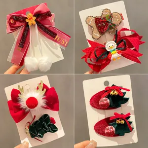 Fermaglio per Capelli con Fiocco di Natale per Donne Bambini Simpatico Pan di Zenzero Corna di Renna Campanelli Accessori per Capelli in Satin Copricapo per Feste Regalo