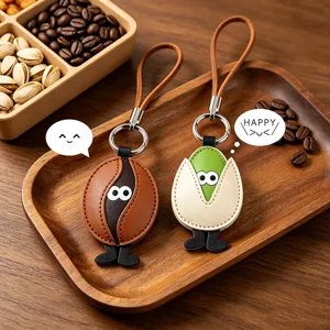 Creatieve Cartoon Noot Lederen Sleutelhanger Hanger Grappige Expressie Koffieboon Pistache Pinda Vorm Auto Sleutelhanger Tas Accessoires