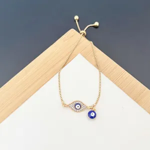 Pulsera de Ojo de Demonio de Aleación Galvanizada de Oro Retro Europeo Para Mujer Pulsera de Dije de Ojo de Strass Ajustable Joyería Regalo