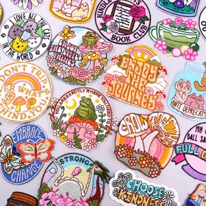 Polyester Computer Embroidered Patches With Flower Animal Cartoon Design Iron On Embroidery Badges For Clothing Hats DIY Decoration