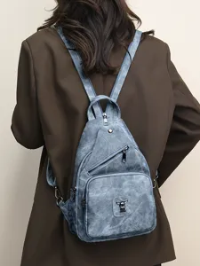 Women Fashion PU Leather Multi-functional Backpack Chest Bag Large Capacity Urban Minimalist Outdoor Travel Bag With Metal Rabbit Logo Decor