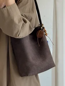 Sac Seau Tissé Rétro Grande Capacité pour Femmes en Cuir PU Sac à Main Fourre-tout Minimaliste Sac à Épaule Mode pour le Quotidien