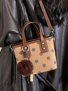 Sac Seau Vintage Pour Femmes À Motif Pois Niche Cuir PU De Qualité Supérieure Sac À Main Sac Bandoulière Avec Charme En Peluche Automne Hiver