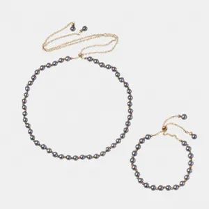 French Retro Freshwater Pearl Adjustable Necklace Bracelet Handcrafted Light Luxury Gray White Pearl Jewelry For Women
