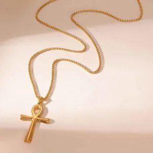 Collana Con Pendente a Croce Ankh Vintage per Donna in Acciaio Inossidabile Placcato Oro 18 carati Simbolo Vita Gioielli