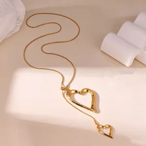 Collana a Y con Ciondolo a Cuore in Acciaio Inossidabile per Donna Placcato Oro 18K Catena a Serpente Lunga Nappina Gioielli