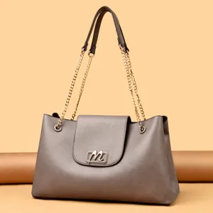 Dames Mode Lychee-patroon PU-leer Tote Bag Straattrend Ketting Schoudertas Grote Capaciteit Handtas Met Metalen M-logo