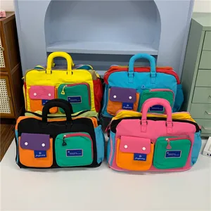 Große Kapazität Nylon Farbblock Reisetasche Nischendesign Lässig Einfach Sportlich Schulter-Tragetasche Für Damen Fitness Gym Handtasche