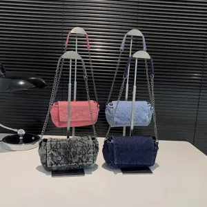 Borsa a Tracolla da Donna in Denim a Motivo Romboidale Grande Capacità Catena Borsa Sotto l'Ascella Vintage Lavata Borsa a Tracolla per Pendolarismo Quotidiano