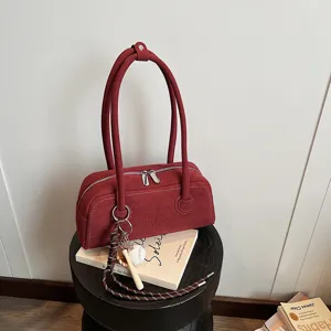 Borsa a Spalla da Donna in Finta Pelle Scamosciata PU Minimalista Urbano Borsa a Tracolla Con Ciondolo da Baseball