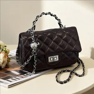 Borsa a Spalla Trapuntata da Donna Elegante in Pelle PU a Tracolla Piccola Borsa a Mano Quadrata Con Serratura in Metallo Moda Messenger Bag